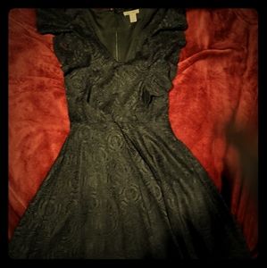 Black Ruffle V Neck Dress